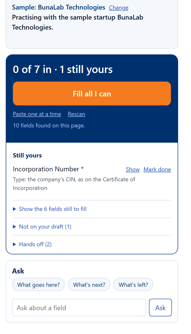 Scan the portal page: the Filing Assistant panel