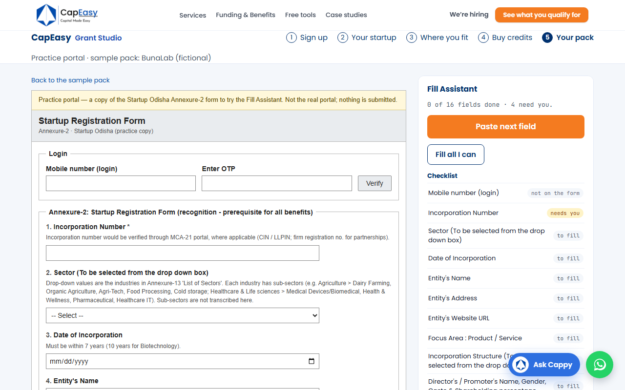 The practice portal with the Filing Assistant checklist beside the form